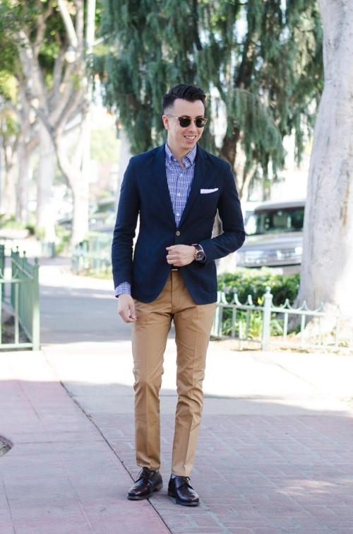 khaki pants with navy blue  blazers combinations