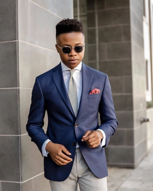 Grey shirt with blue blazer best sale