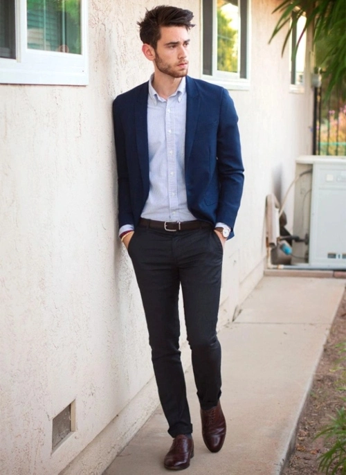 Navy Blue Blazer with Black Pants Combination