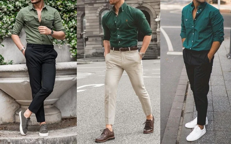 green shirt matching pant combination